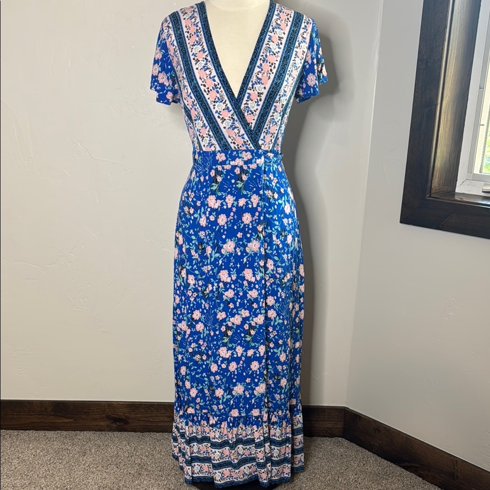Floral Flutter Sleeve V-Neck Maxi Wrap Sundress